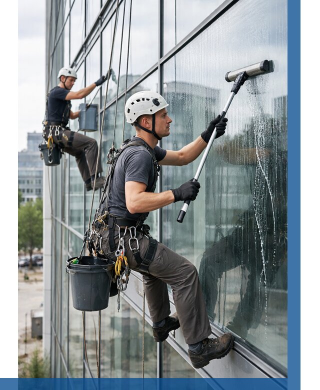 Мойка витражей альпинистами в Лениногорске от 722 р. под ключ|ВЫСОТНИК-Лнр