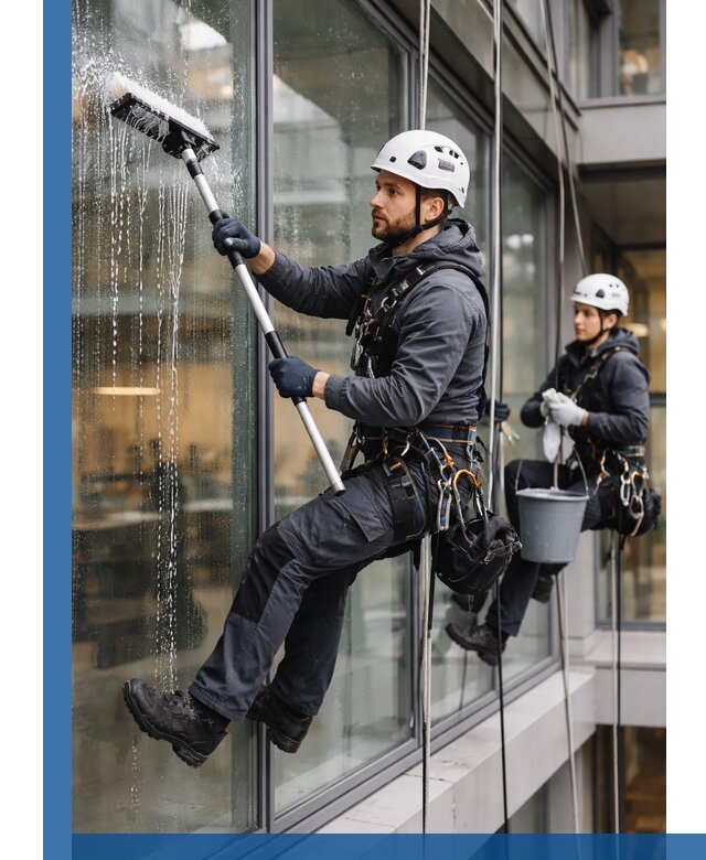 Профессиональная мойка витражей промышленными альпинистами в Лениногорске