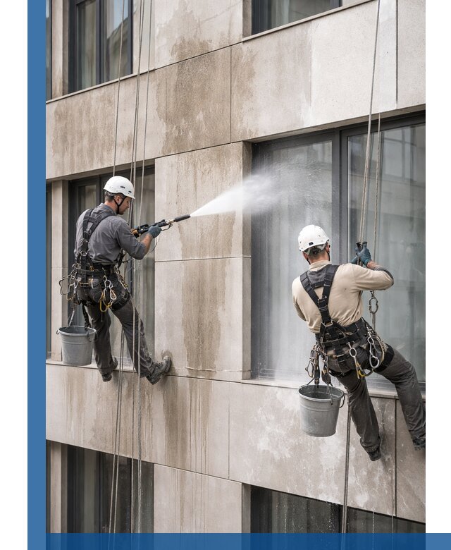 Послестроительная мойка фасада промышленным альпинизмом в Лениногорске