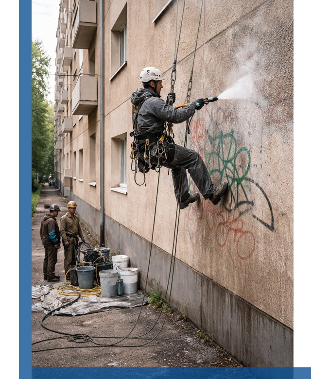 Удаление граффити с фасада в Лениногорске без следов и повреждений