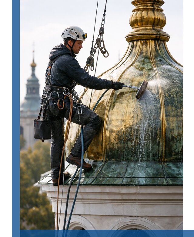 Профессиональная мойка куполов и шпилей высотными альпинистами в Лениногорске