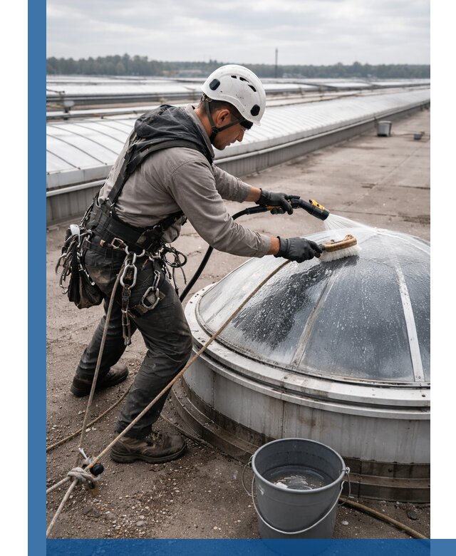 Мойка зенитных фонарей на кровле для промышленных объектов в Лениногорске