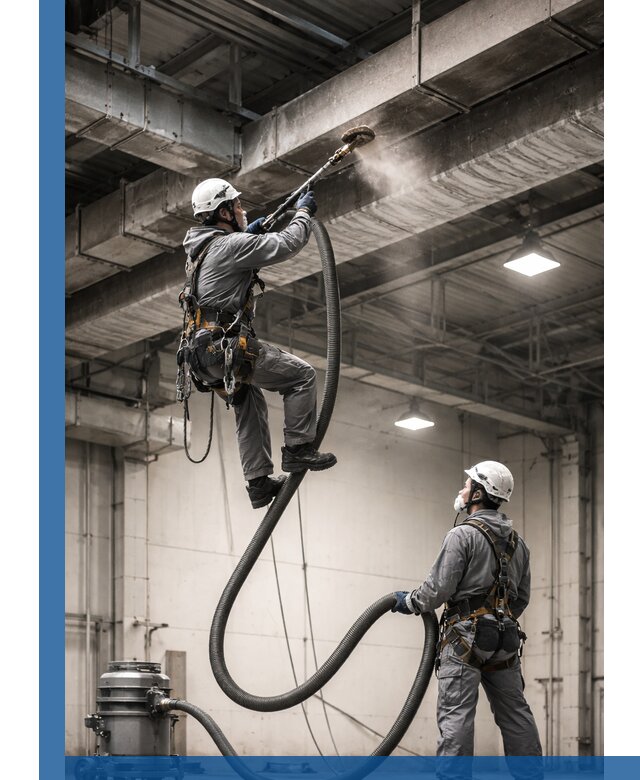 Обеспыливание потолочных конструкций в Лениногорске промышленным альпинизмом