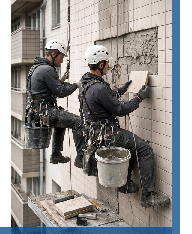 Ремонт облицовки фасада плиткой в Лениногорске от 1858 р. | ВЫСОТНИК-Лнр