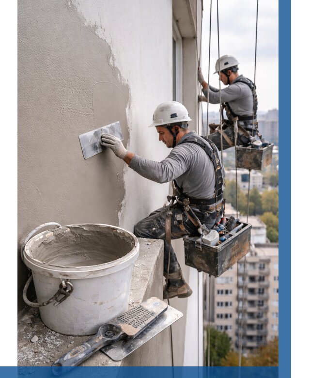 Шпаклевка фасада на высоте в Лениногорске от 722 р. | ВЫСОТНИК-Лнр