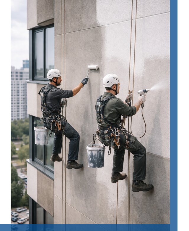 Покраска фасада альпинистами в Лениногорске от 310 р. | ВЫСОТНИК-Лнр