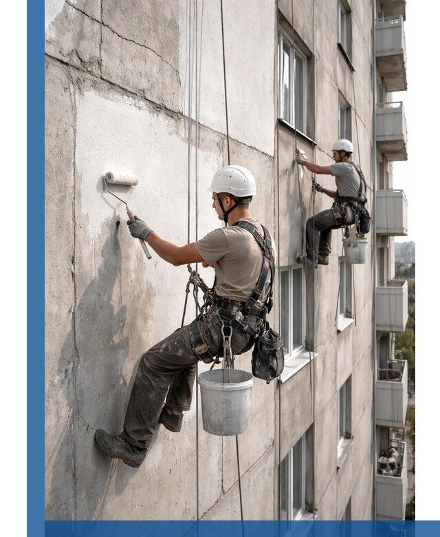 Покраска бетонного фасада в Лениногорске для жилых и промышленных объектов