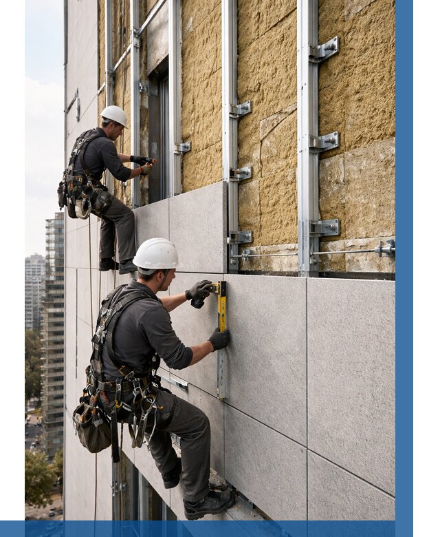 Монтаж вентилируемого фасада в Лениногорске от 3612 р. | ВЫСОТНИК-Лнр