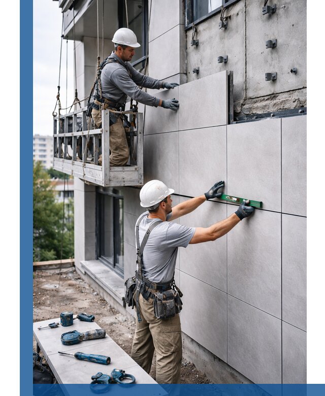 Монтаж керамогранита на фасад в Лениногорске под ключ с гарантией качества