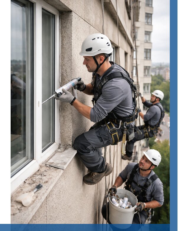 Герметизация оконных швов снаружи в Лениногорске от 1548 р. | ВЫСОТНИК-Лнр