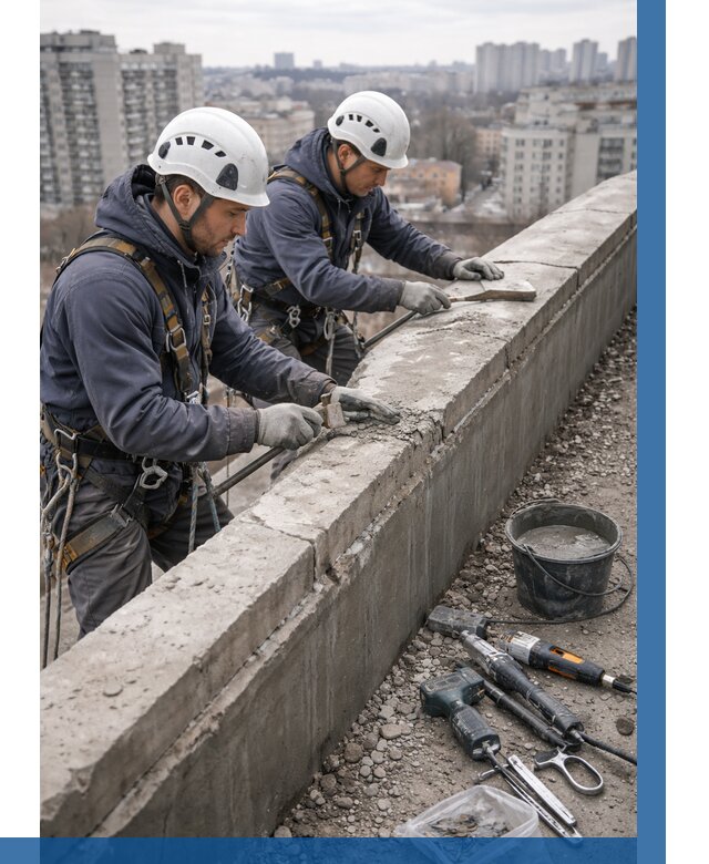 Ремонт парапета на кровле в Лениногорске от 1548 р. | ВЫСОТНИК-Лнр