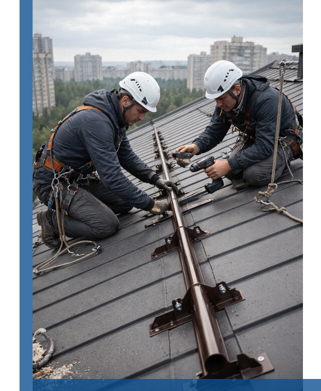 Монтаж снегозадержателей на кровле зданий в Лениногорске под ключ