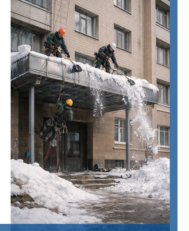 Очистка козырьков от снега в Лениногорске от 3612 р. | ВЫСОТНИК-Лнр