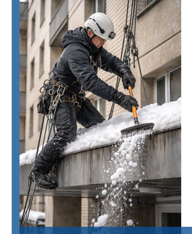 Очистка козырьков от снега в Лениногорске круглогодично безопасно