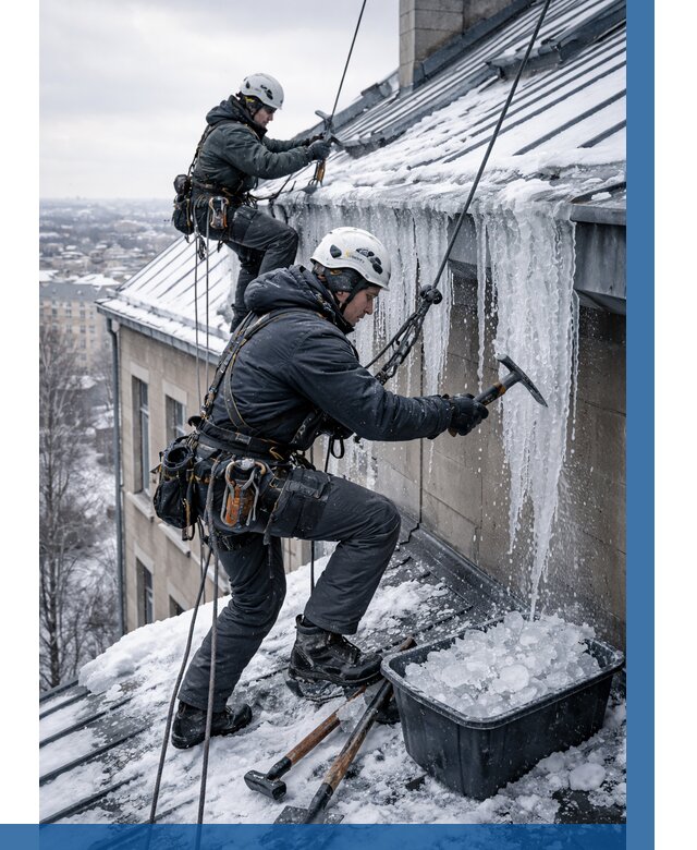 Удаление наледи с кровли в Лениногорске от 5676 р. | ВЫСОТНИК-Лнр