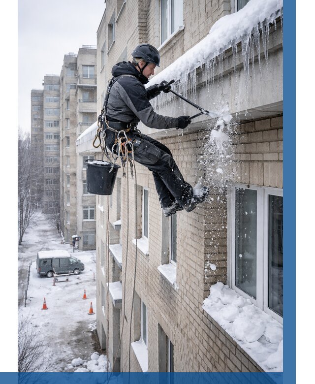 Удаление наледи с карнизов в Лениногорске от 361 р. | ВЫСОТНИК-Лнр