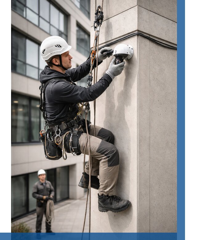 Монтаж камер видеонаблюдения на фасаде в Лениногорске от 8772 р.-ВЫСОТНИК-Лнр