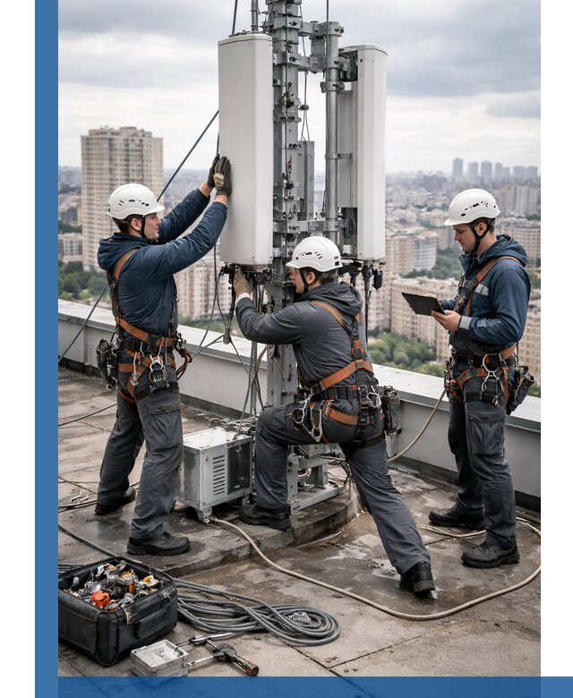 Монтаж антенн связи на крыше в Лениногорске с вводом в эксплуатацию