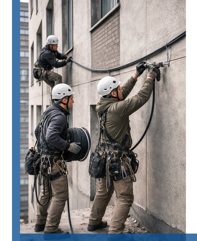 Прокладка кабеля по фасаду в Лениногорске, профессиональный монтаж