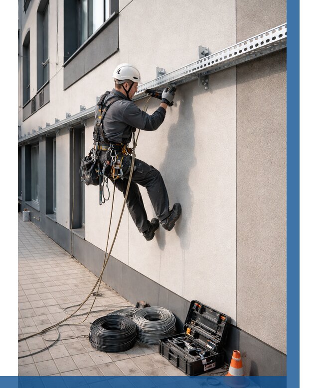 Монтаж кабельных лотков на фасаде в Лениногорске от 1238 р. | ВЫСОТНИК-Лнр