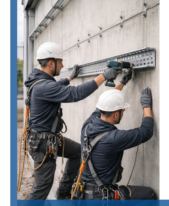 Монтаж кабельных лотков на фасаде зданий в Лениногорске с гарантией