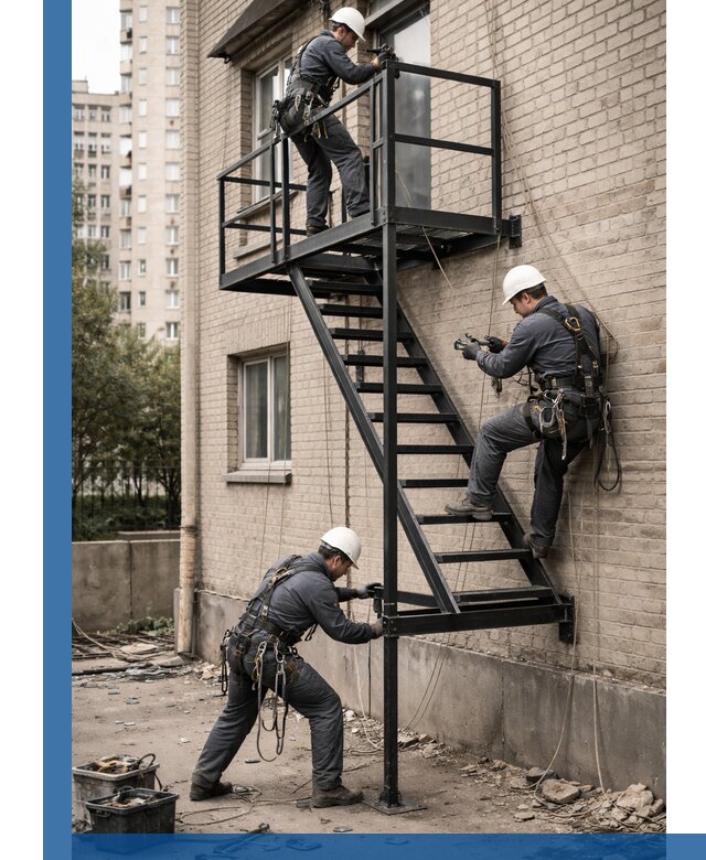 Монтаж пожарной лестницы в Лениногорске, установка и крепление