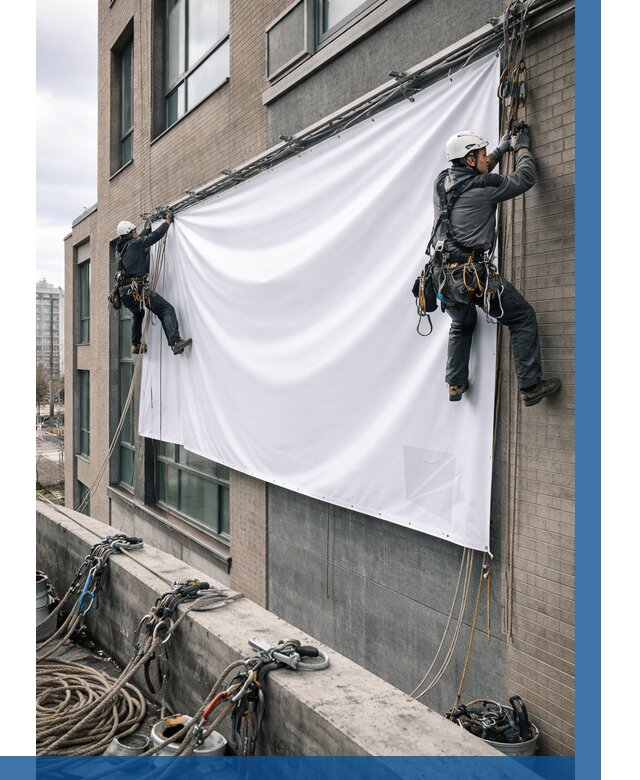 Монтаж баннеров на фасаде в Лениногорске от 671 р. заказать ВЫСОТНИК-Лнр