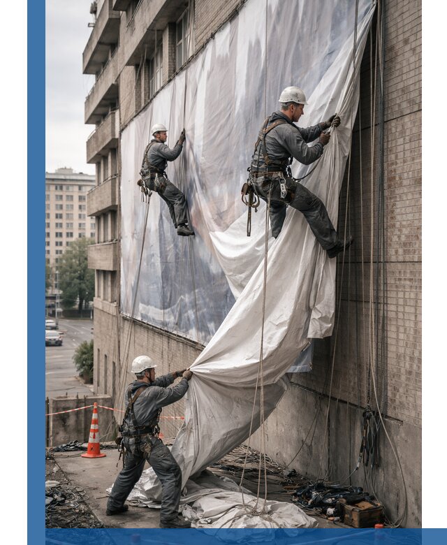 Демонтаж баннеров с фасада в Лениногорске оперативно и безопасно