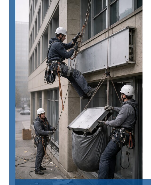 Демонтаж рекламной вывески с высотными работами в Лениногорске