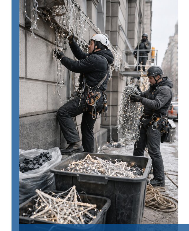 Демонтаж новогоднего оформления и гирлянд в Лениногорске