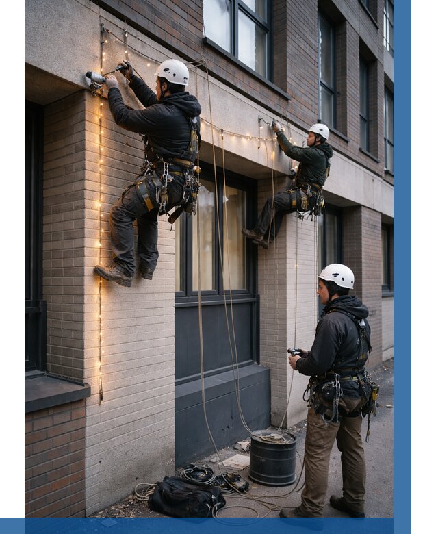 Монтаж гирлянд на фасаде в Лениногорске от 3612 р. | ВЫСОТНИК-Лнр