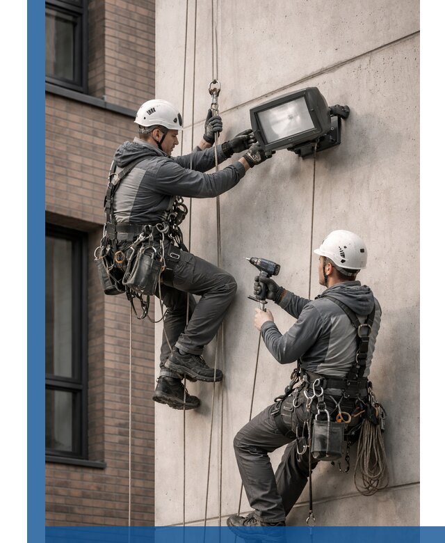 Профессиональный монтаж фасадных прожекторов в Лениногорске под ключ