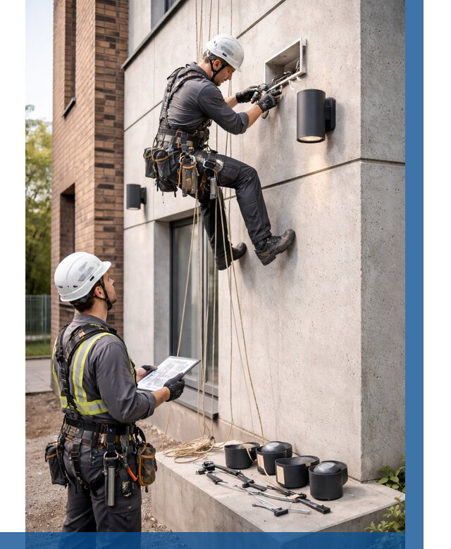 Монтаж фасадного освещения в Лениногорске от 2580 р. | ВЫСОТНИК-Лнр