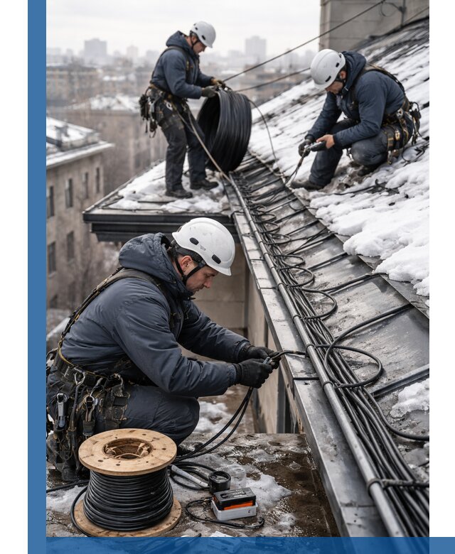 Монтаж греющего кабеля на кровле в Лениногорске под ключ