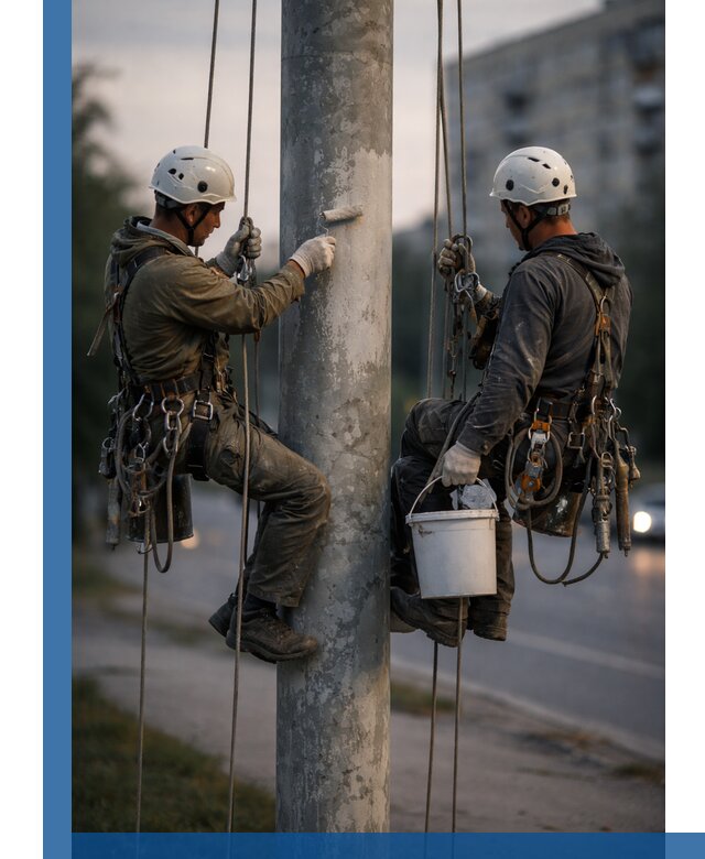 Покраска опор освещения и антикоррозийная защита в Лениногорске