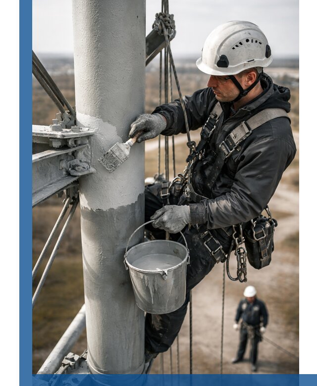 Покраска мачт связи в Лениногорске промышленными альпинистами