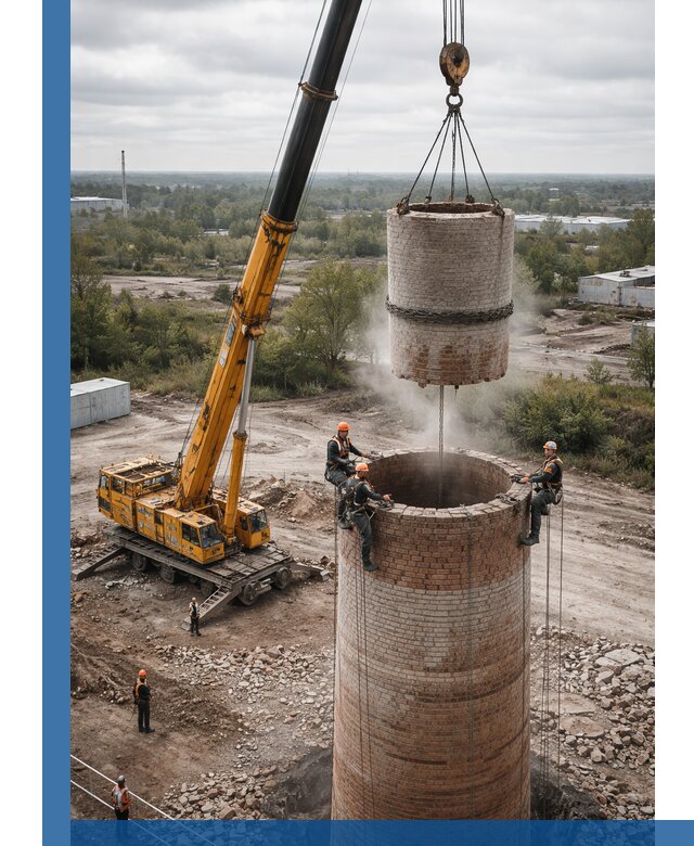 Демонтаж дымовой трубы в Лениногорске с гарантиями безопасности