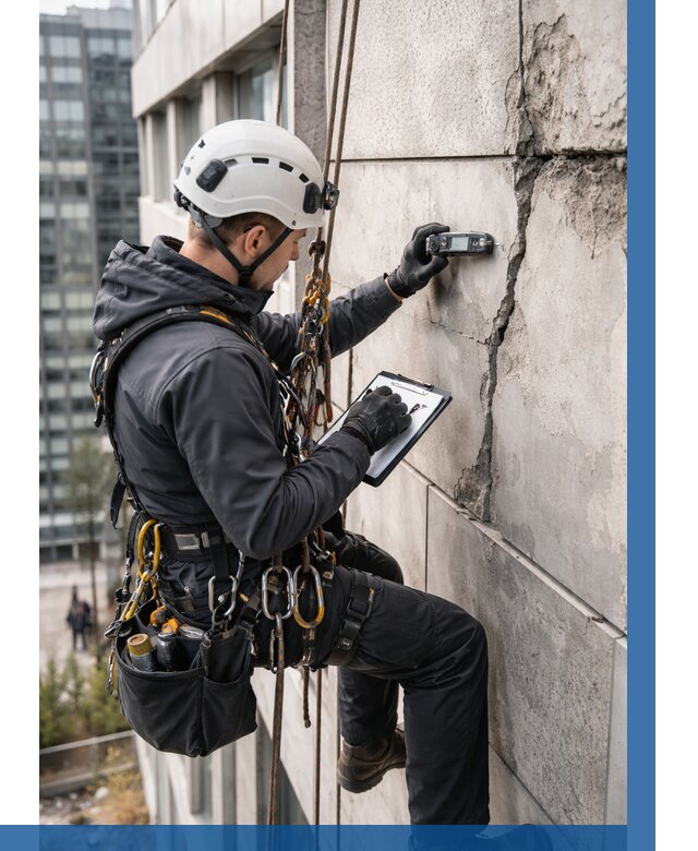 Обследование фасада альпинистами в Лениногорске от 124 р. | ВЫСОТНИК-Лнр