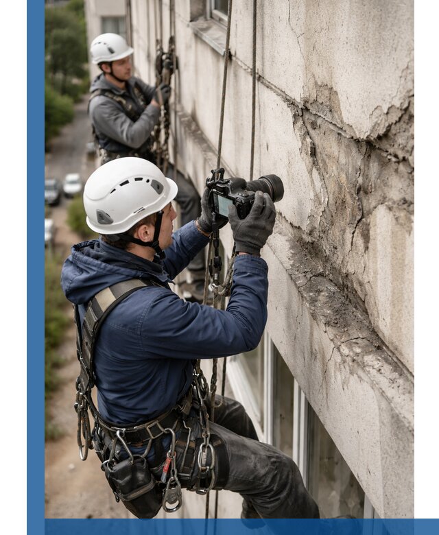 Фотофиксация дефектов фасада с высотной съемкой в Лениногорске