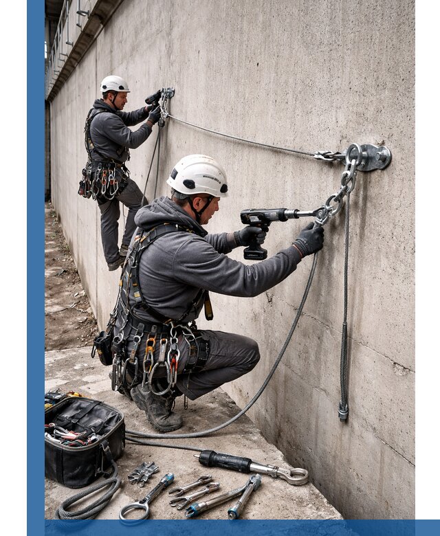 Монтаж анкерных линий высотной безопасности в Лениногорске